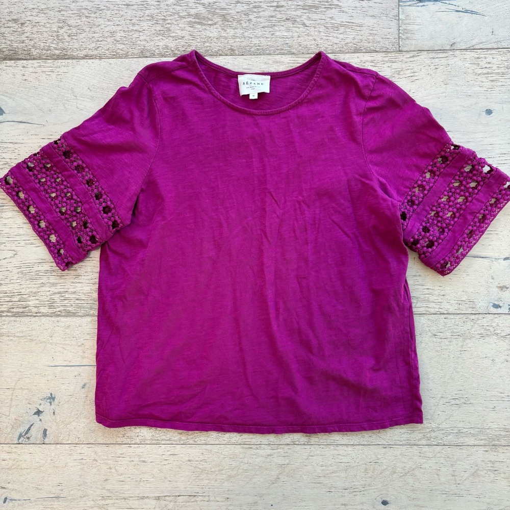 Sezane Hortense Organic Cotton Blouse Shirt Purple Size Medium Top French
